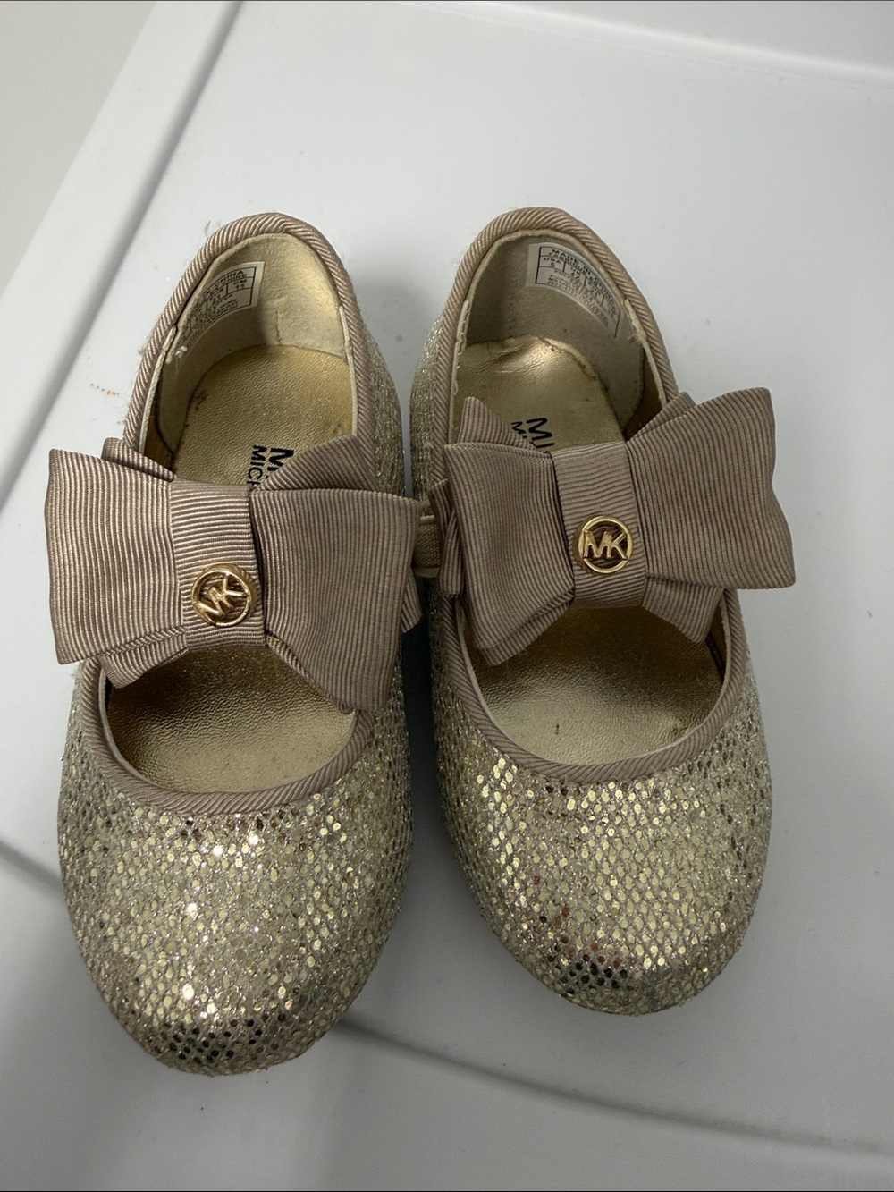MICHAEL Michael Kors Girls' Gold Glitter Bow Flats